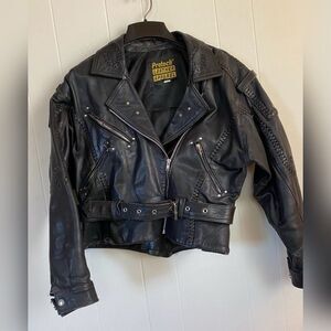 Vintage Protech Jacket Women’s 12 Black Leather Motorcycle Braided Grunge Punk